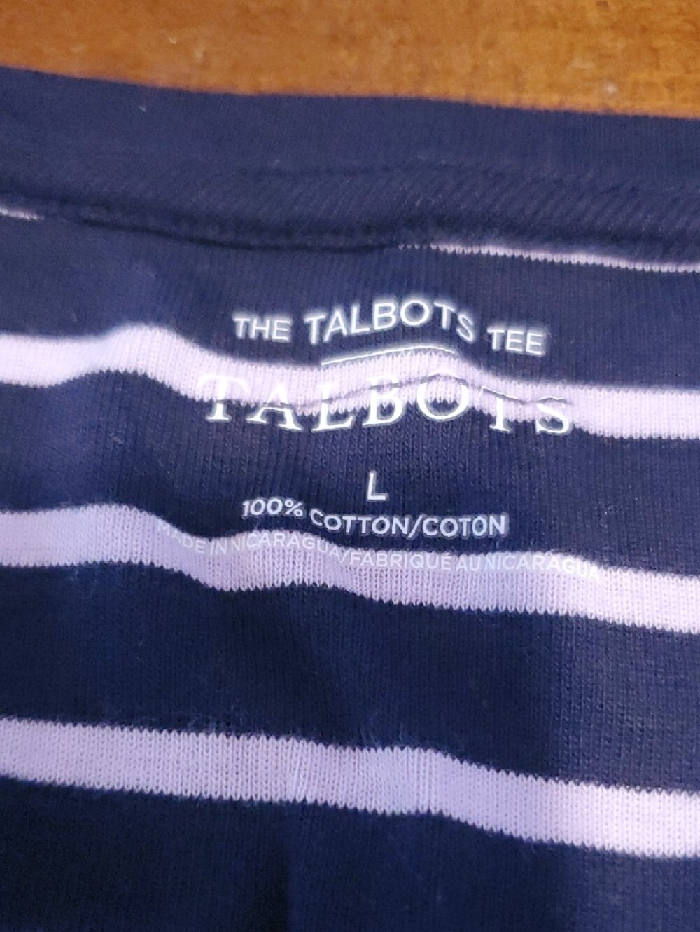 Talbots Navy & White Striped V-Neck Long Sleeve Tee - Picture 2 of 2